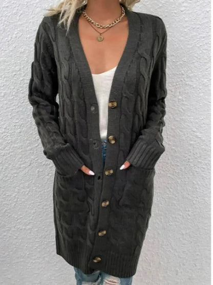 Cable-Knit Button Down Cardigan with Pockets - Bad Moms Club