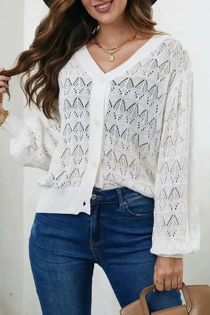 Openwork V-Neck Cardigan - Bad Moms Club