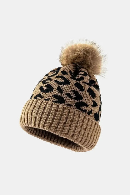 Leopard Pom-Pom Cuffed Beanie - Bad Moms Club