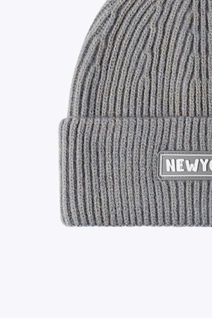 NEWYORK Patch Rib-Knit Cuffed Beanie - Bad Moms Club