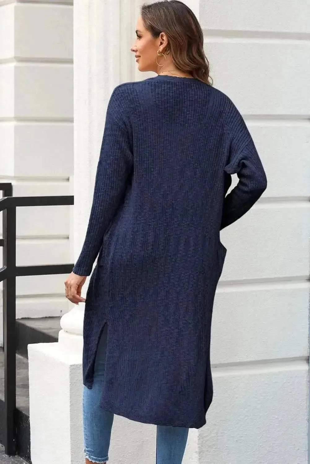 Open Front Slit Cardigan with Pockets - Bad Moms Club