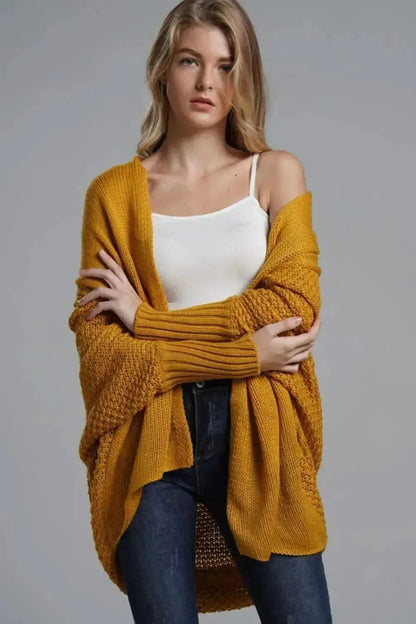 Dolman Sleeve Open Front Ribbed Trim Longline Cardigan - Bad Moms Club