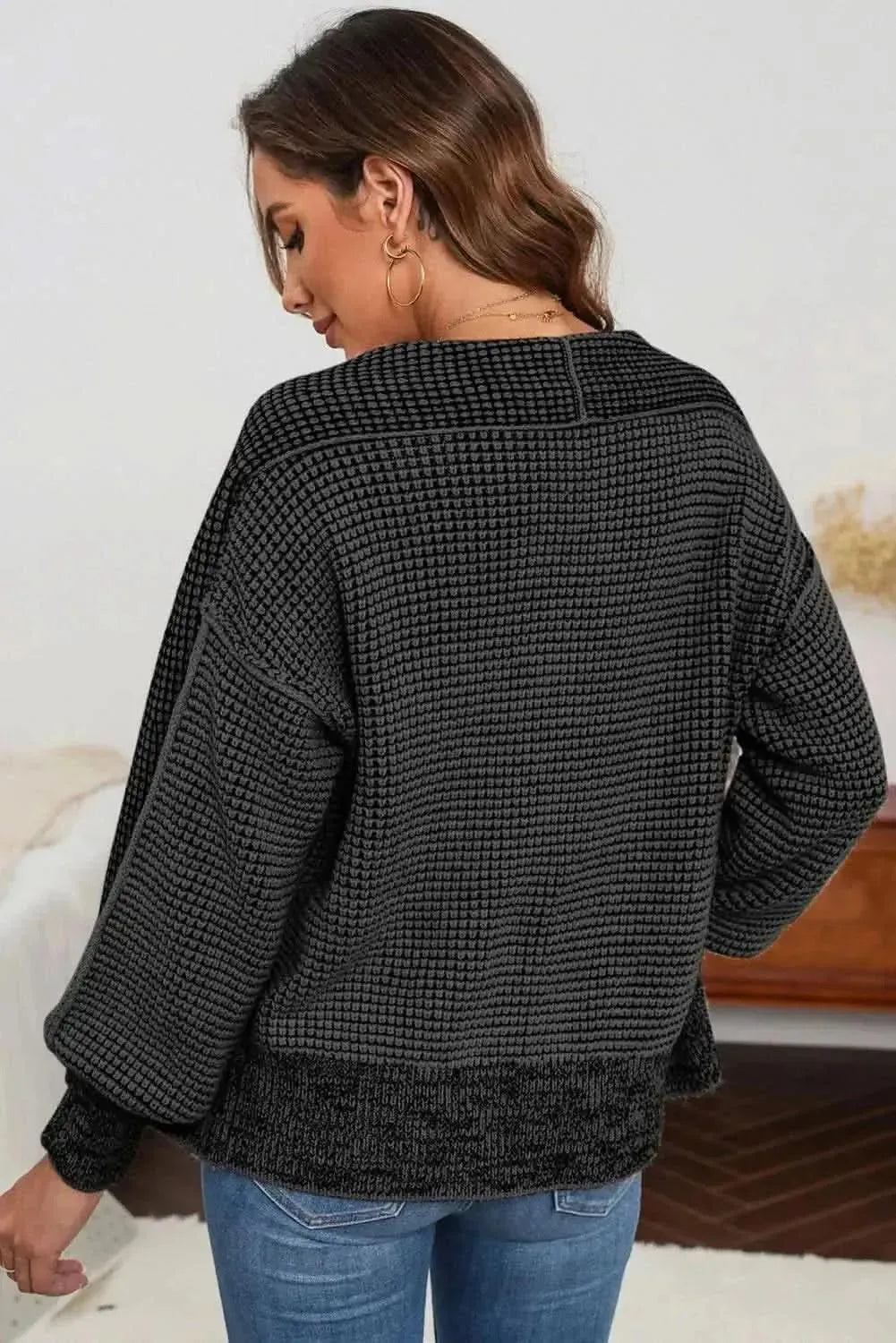 Waffle-knit Pocketed Open Front Cardigan - Bad Moms Club