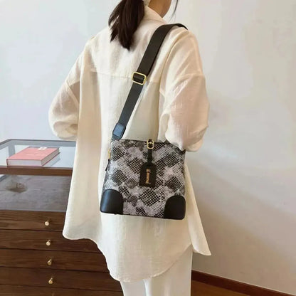 PU Leather Snakeskin Print Crossbody Bag - Bad Moms Club