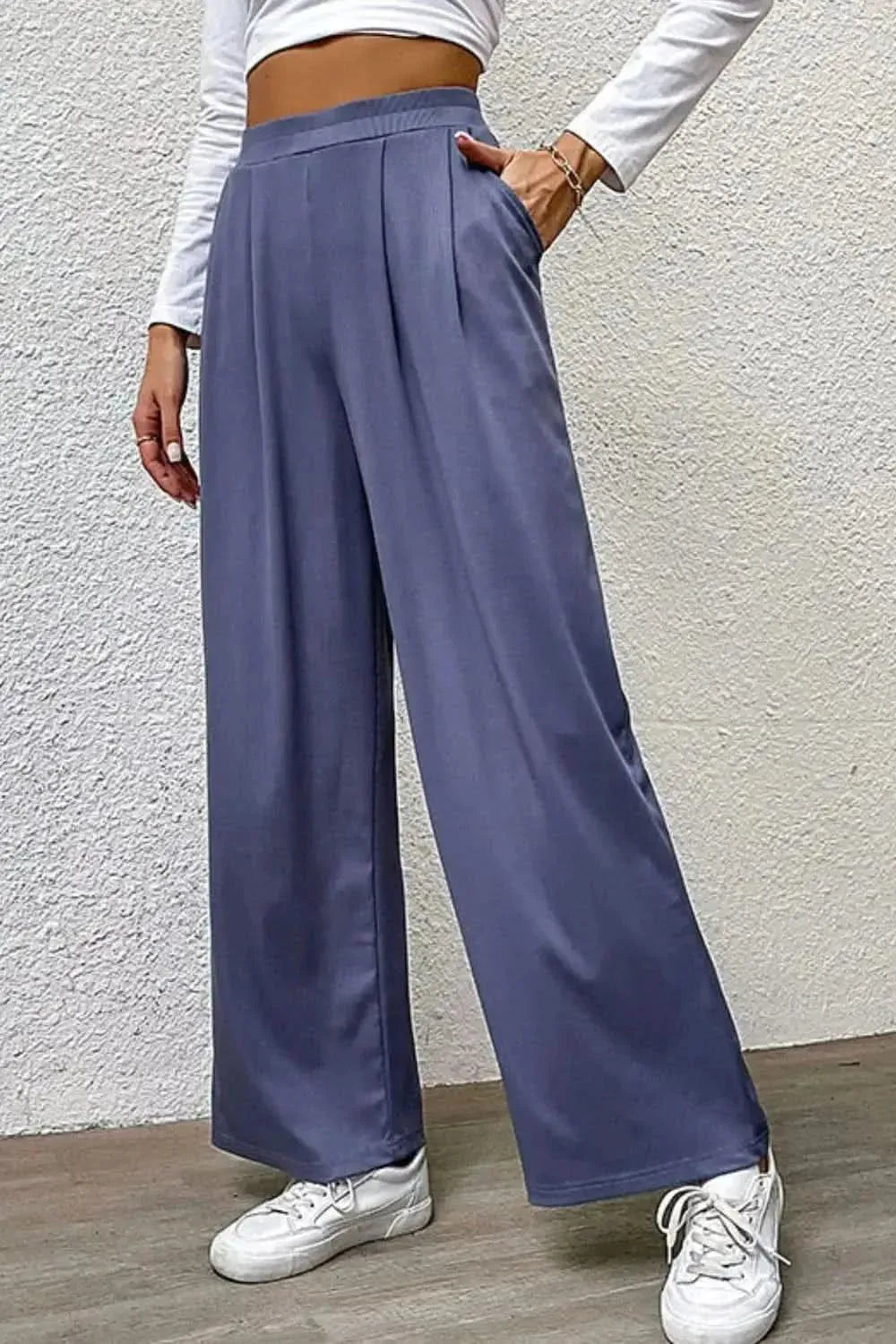 Perfee Pleated Detail Wide-Leg Pants with Pockets - Bad Moms Club