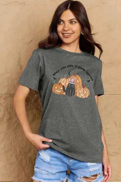 Simply Love Full Size MAY YOU STAY IN GOOD SPIRITS Graphic Cotton T-Shirt - Bad Moms Club