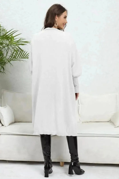 Lantern Sleeve Open Front Pocketed Cardigan - Bad Moms Club