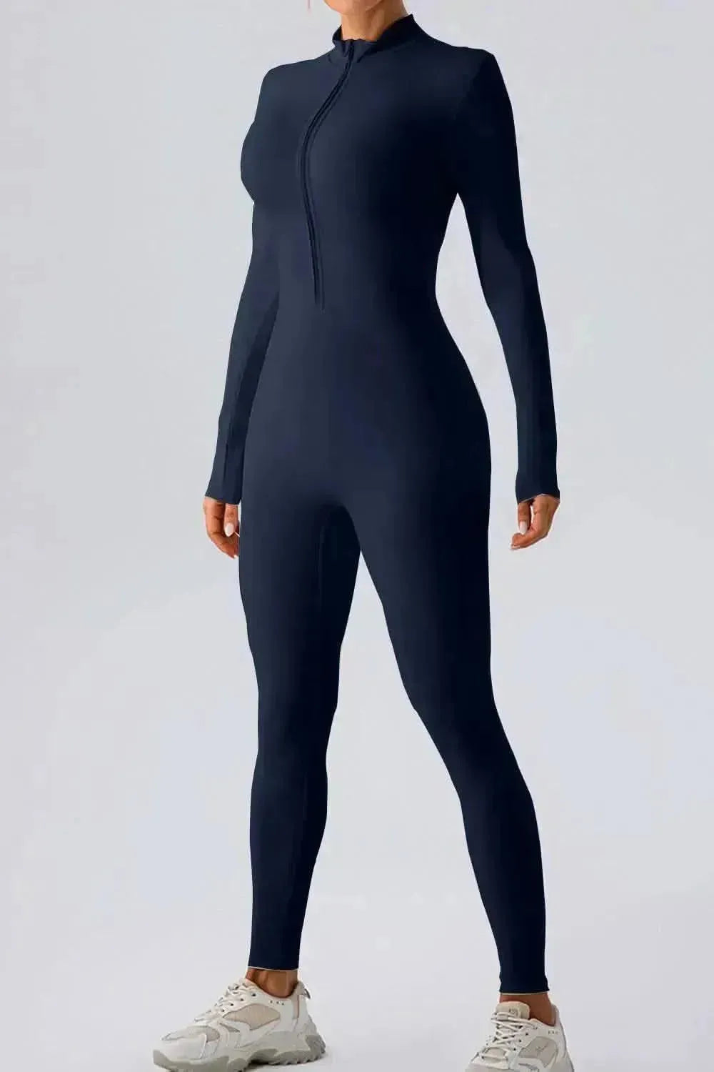 Half Zip Mock Neck Active Jumpsuit - Bad Moms Club