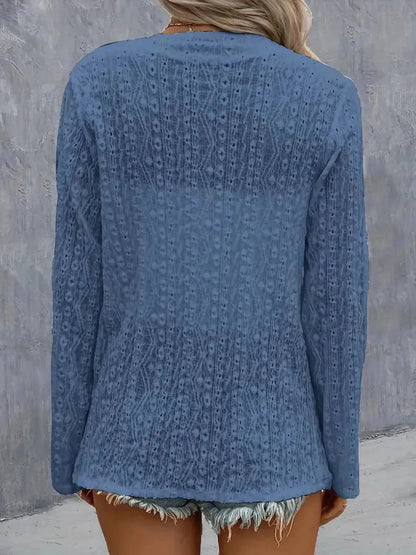 Eyelet Roll-Tab Sleeve Cardigan - Bad Moms Club