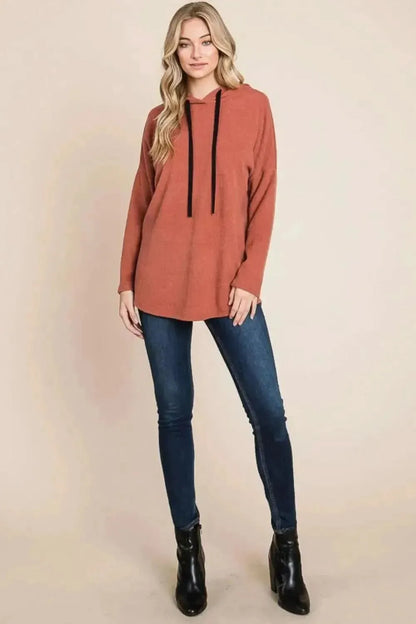 BOMBOM Contrast Drawstring Drop Shoulder Knit Hoodie - Bad Moms Club