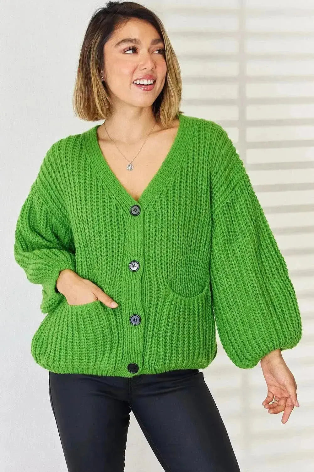 Pocketed Button Up Dropped Shoulder Cardigan - Bad Moms Club
