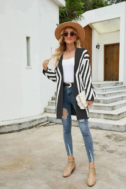 Woven Right Two-Tone Open Front Fuzzy Longline Cardigan - Bad Moms Club