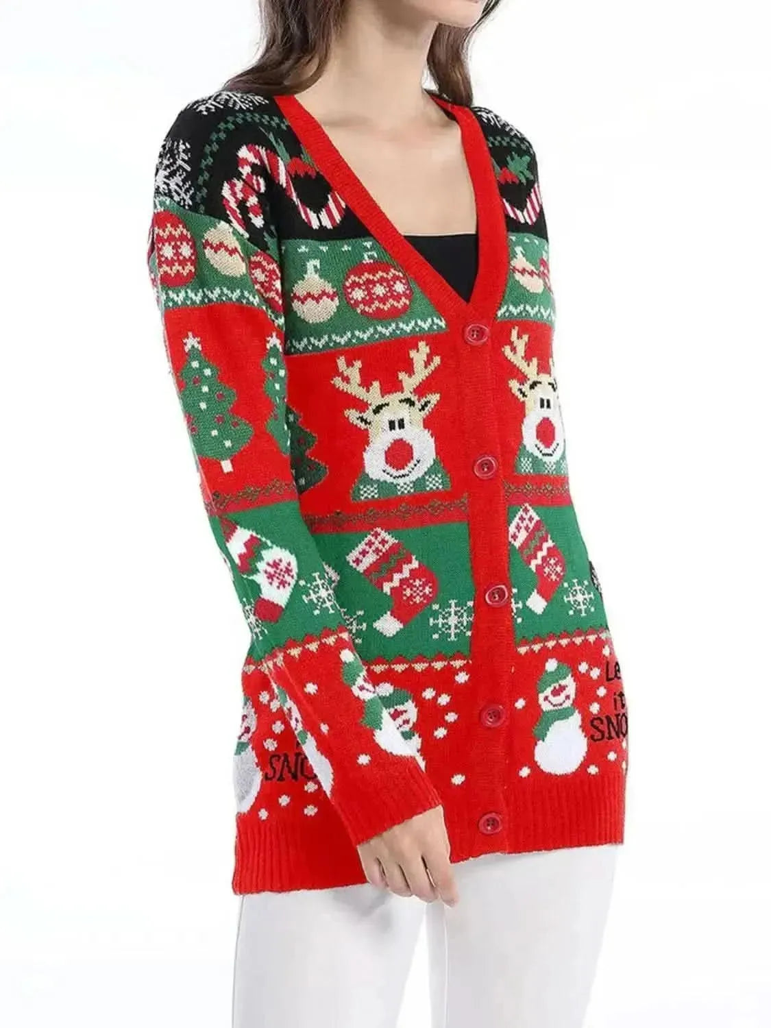 Reindeer Button Up Long Sleeve Cardigan - Bad Moms Club