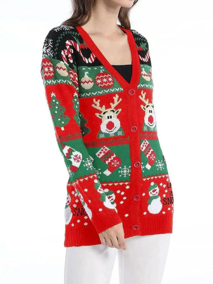 Reindeer Button Up Long Sleeve Cardigan - Bad Moms Club