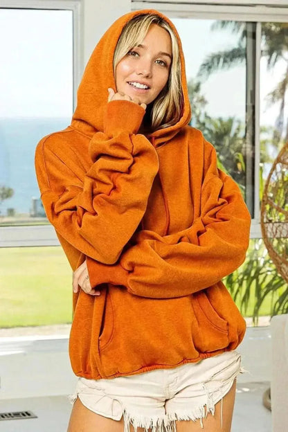 BiBi Ruched Long Sleeve Washed Fleece Hoodie - Bad Moms Club