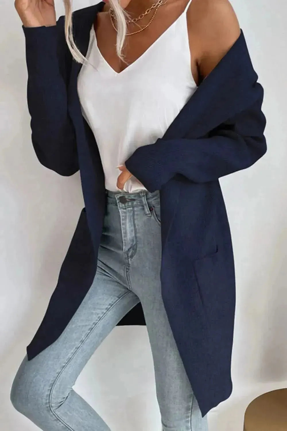 Ribbed Open Front Hooded Cardigan with Pockets - Bad Moms Club