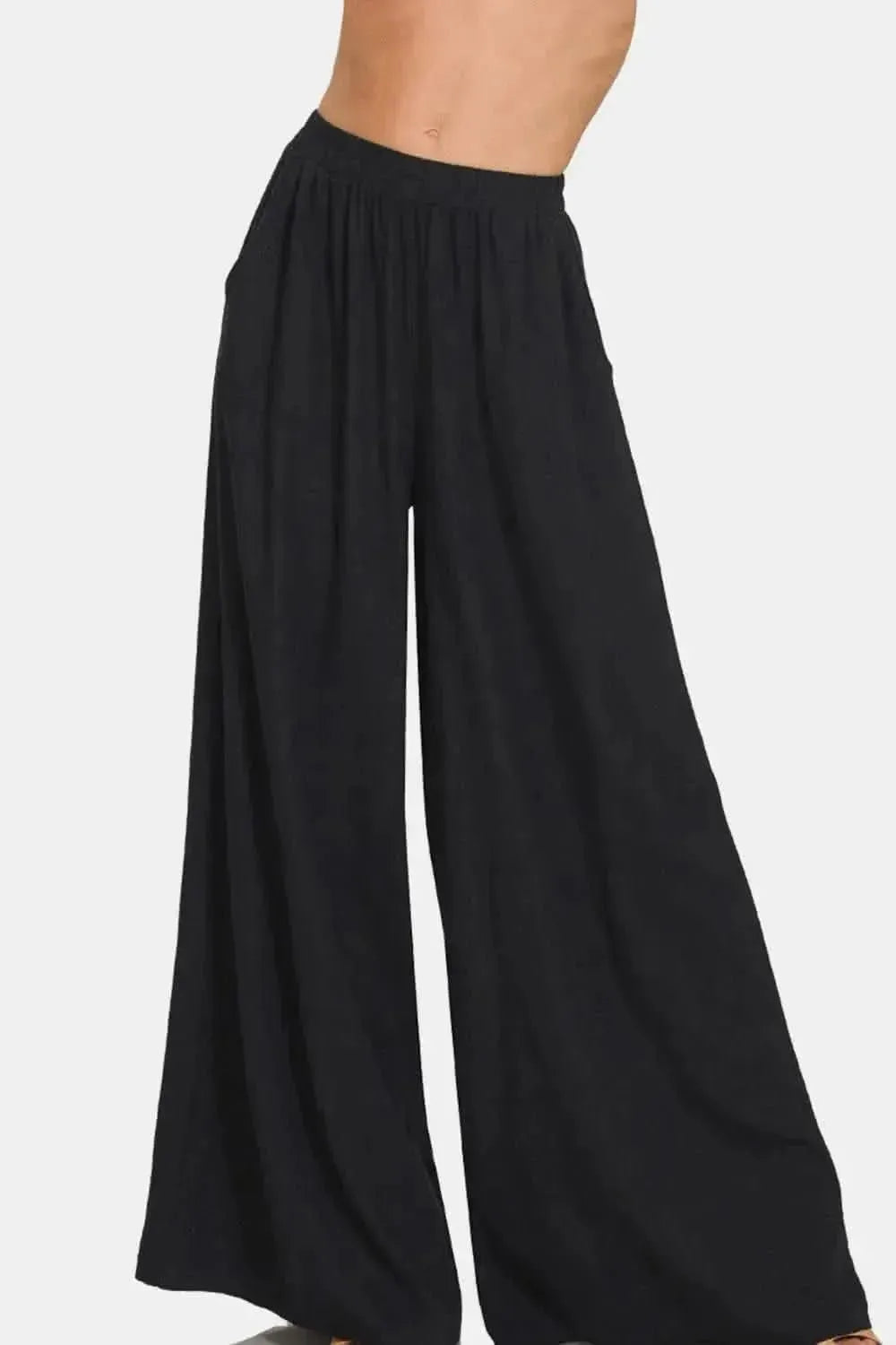 Zenana Pleated Linen Blend Wide Leg Pants - Bad Moms Club