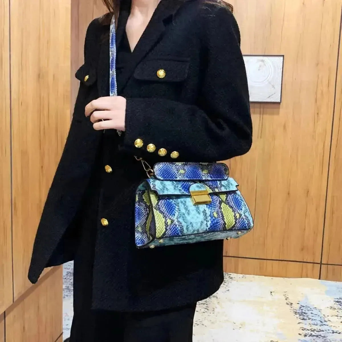 PU Leather Snakeskin Print Crossbody Bag - Bad Moms Club