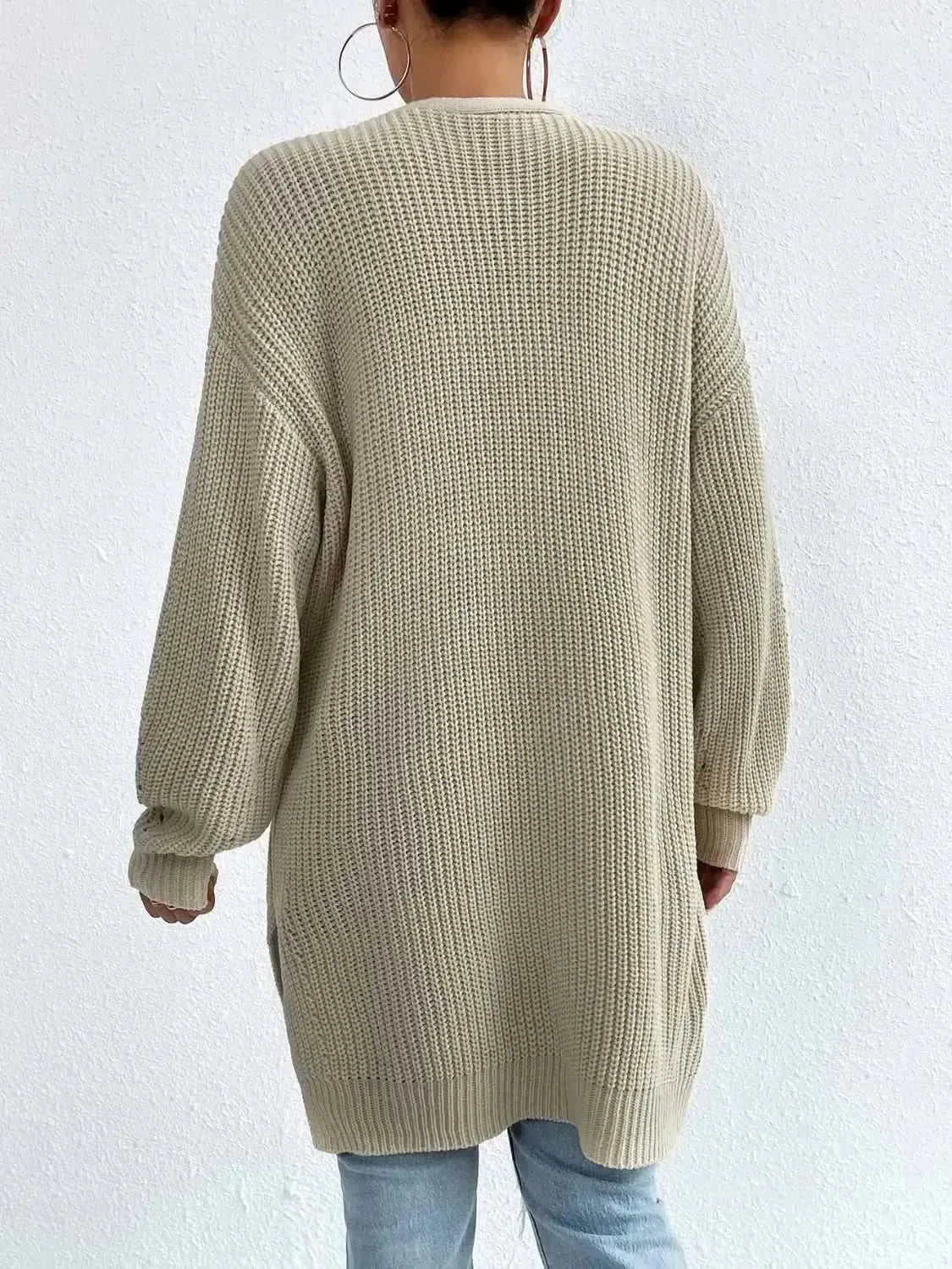 Open Front Dropped Shoulder Slit Cardigan - Bad Moms Club