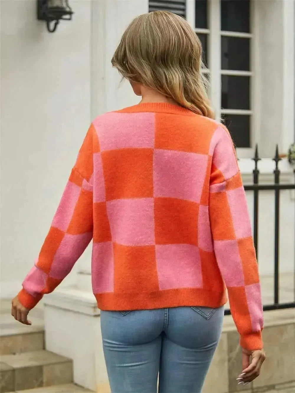 Plaid V-Neck Dropped Shoulder Cardigan - Bad Moms Club