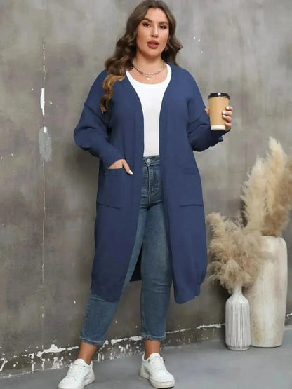 Plus Size Long Sleeve Pocketed Cardigan - Bad Moms Club