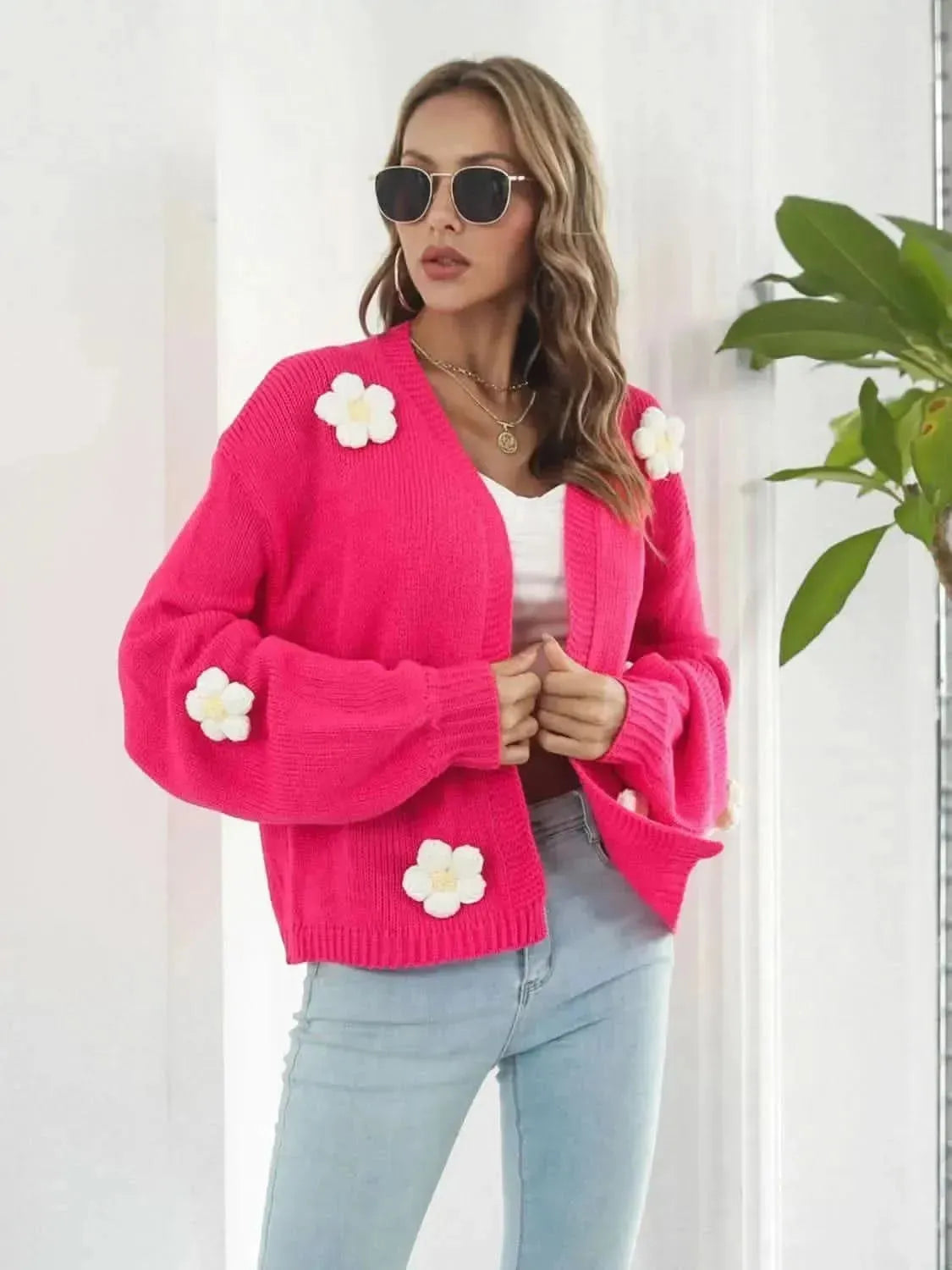 Floral Open Front Long Sleeve Cardigan - Bad Moms Club