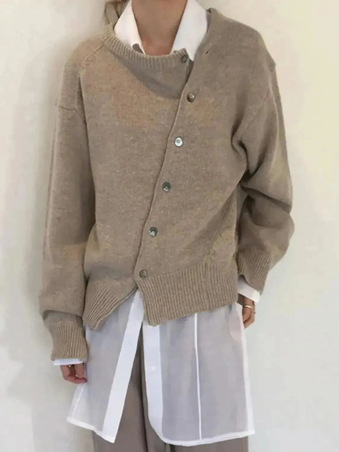 Dropped Shoulder Buttoned Cardigan - Bad Moms Club