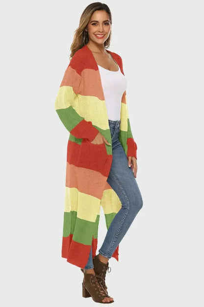 Color Block Long Sleeve Pocketed Cardigan - Bad Moms Club