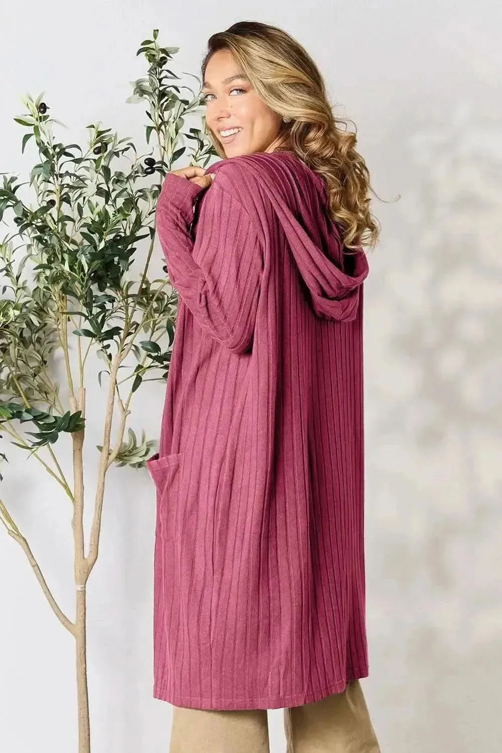 Basic Bae Full Size Hooded Sweater Cardigan - Bad Moms Club