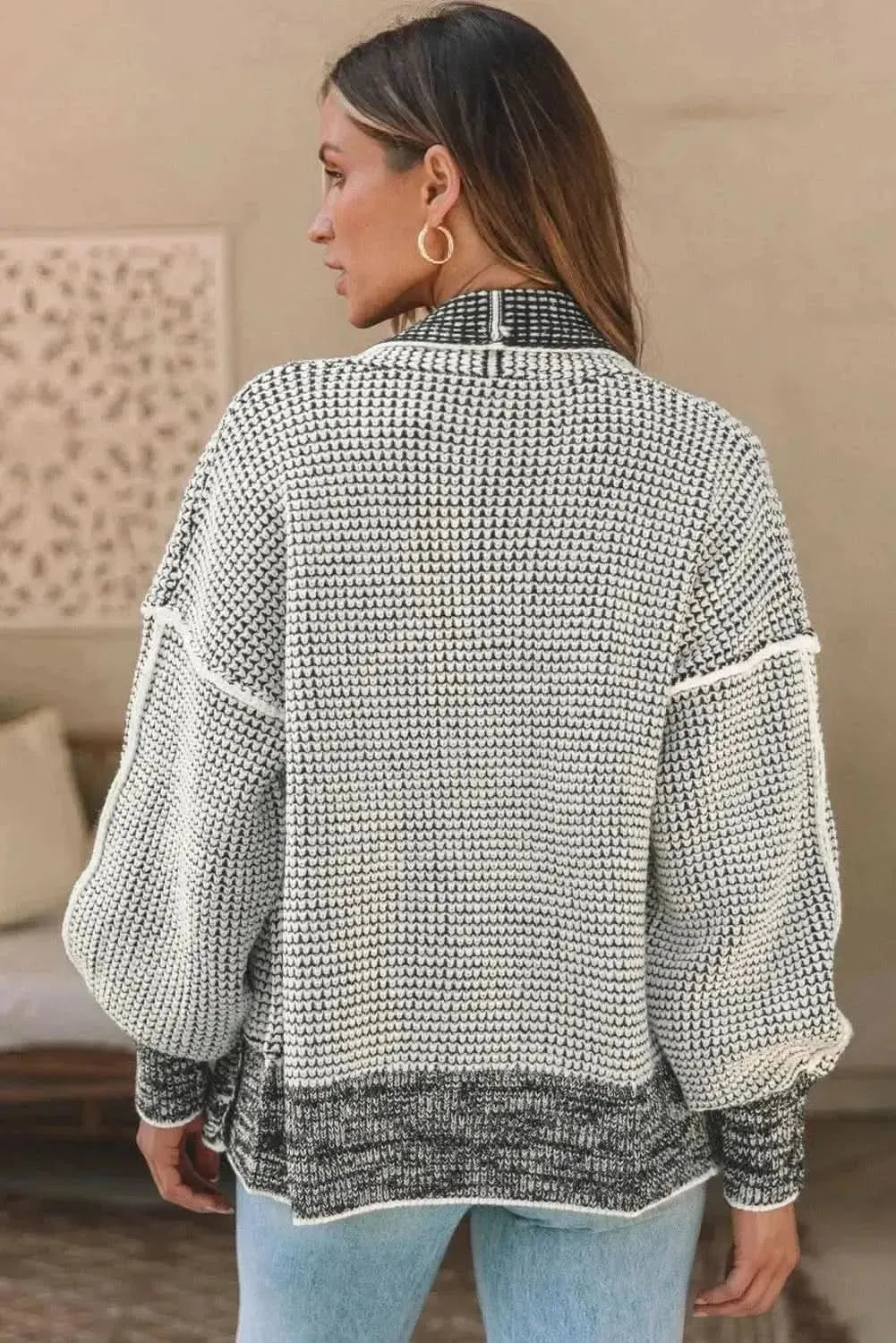 Waffle-knit Pocketed Open Front Cardigan - Bad Moms Club