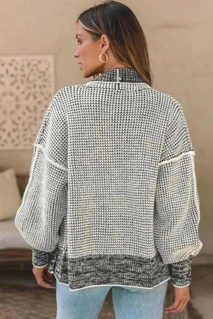 Waffle-knit Pocketed Open Front Cardigan - Bad Moms Club