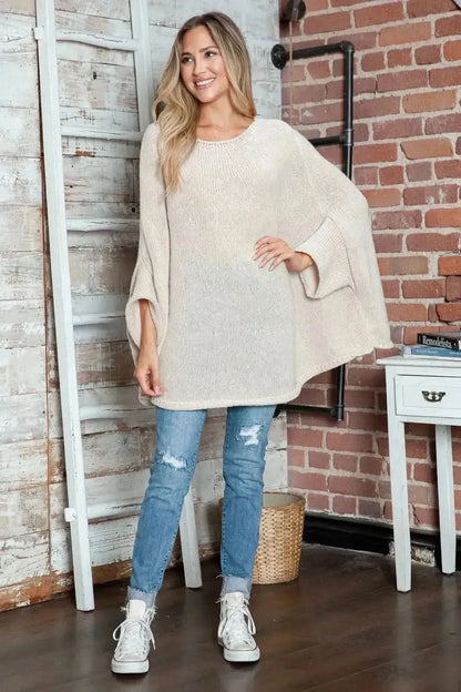 Round Neck Batwing Sleeve Sweater - Bad Moms Club