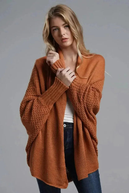 Dolman Sleeve Open Front Ribbed Trim Longline Cardigan - Bad Moms Club