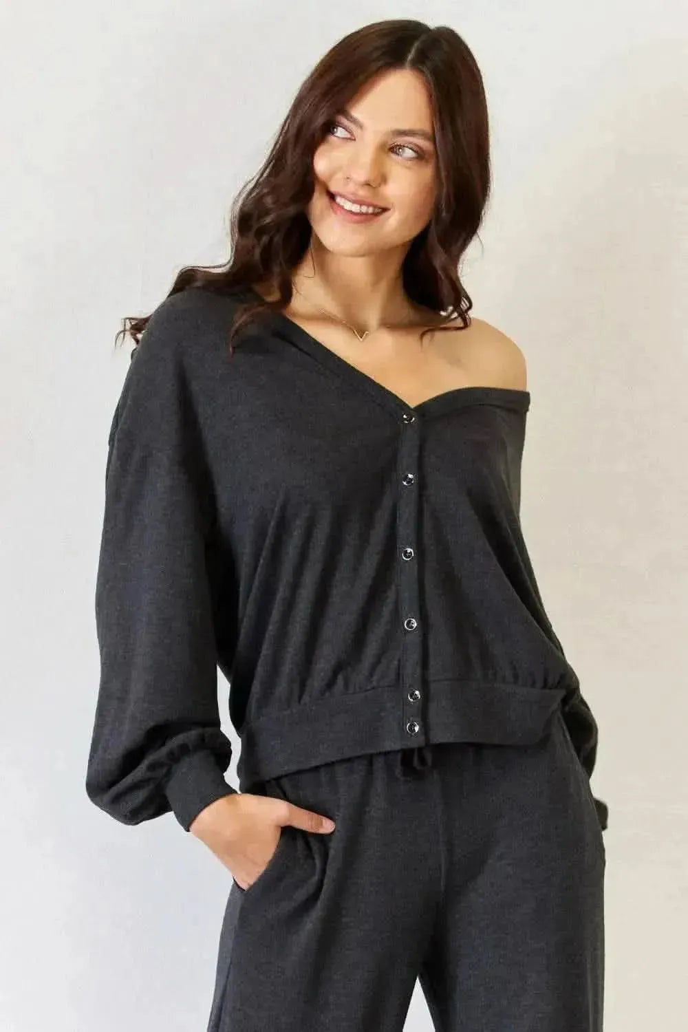 RISEN Ultra Soft Button Up Long Sleeve Lounge Cardigan - Bad Moms Club
