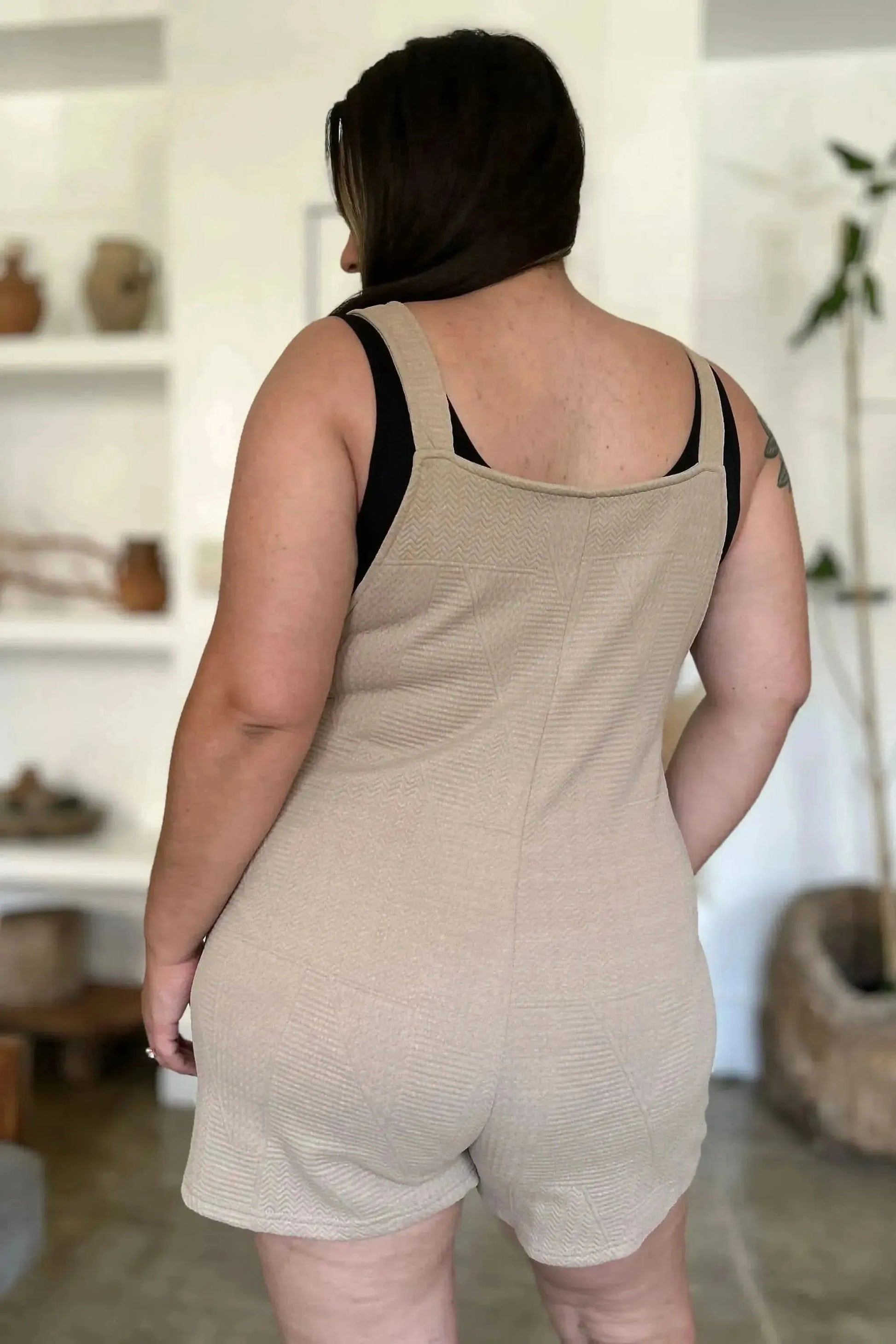 Double Take Full Size Texture Sleeveless Romper - Bad Moms Club