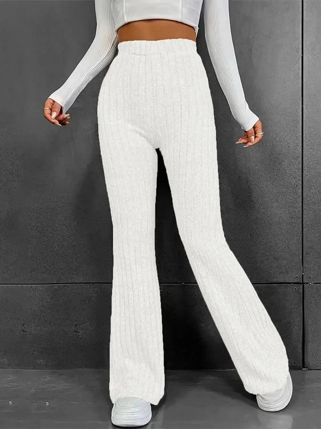 Ribbed High Waist Bootcut Pants - Bad Moms Club