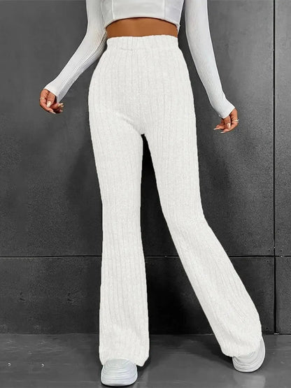 Ribbed High Waist Bootcut Pants - Bad Moms Club