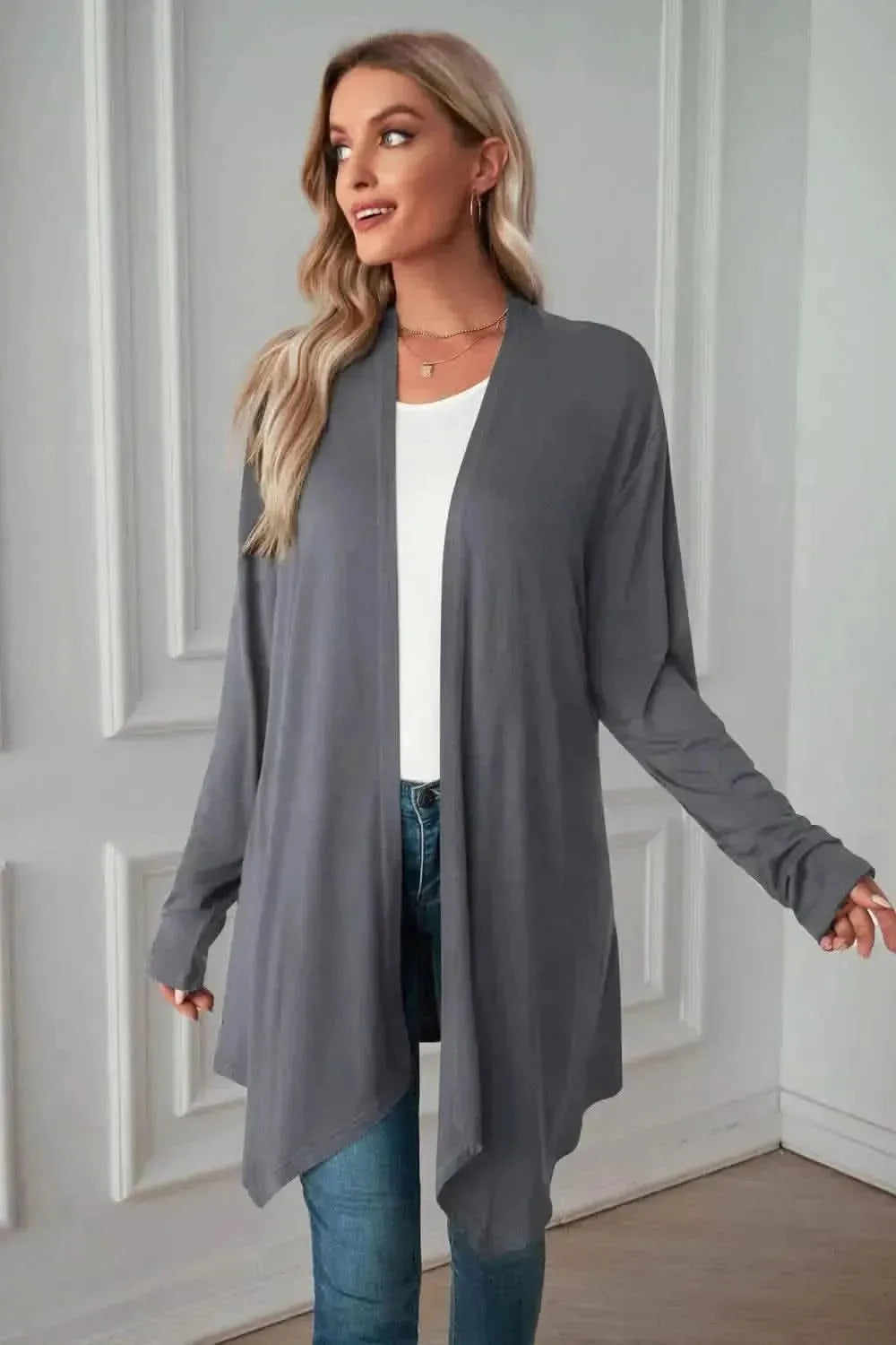 Open Front Long Sleeve Cardigan - Bad Moms Club