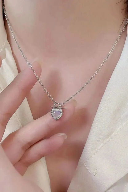 Moonstone Heart Lock Pendant Necklace - Bad Moms Club