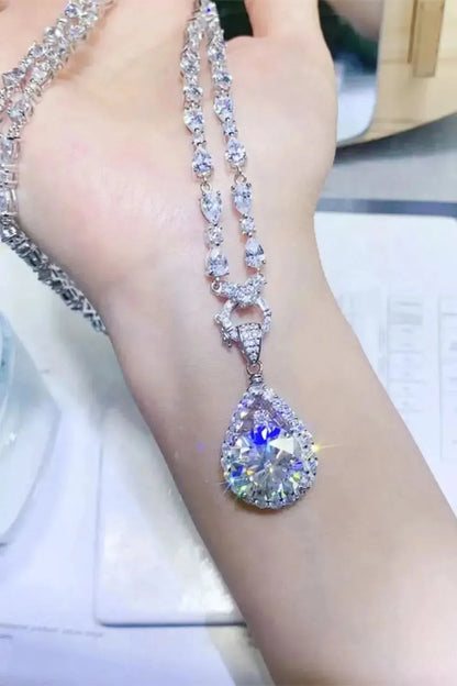 10 Carat Moissanite Teardrop Pendant Platinum-Plated Necklace - Bad Moms Club