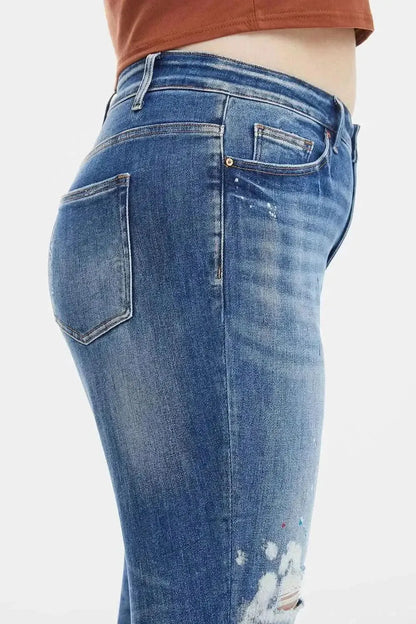 BAYEAS Full Size High Waist Distressed Paint Splatter Pattern Jeans - Bad Moms Club