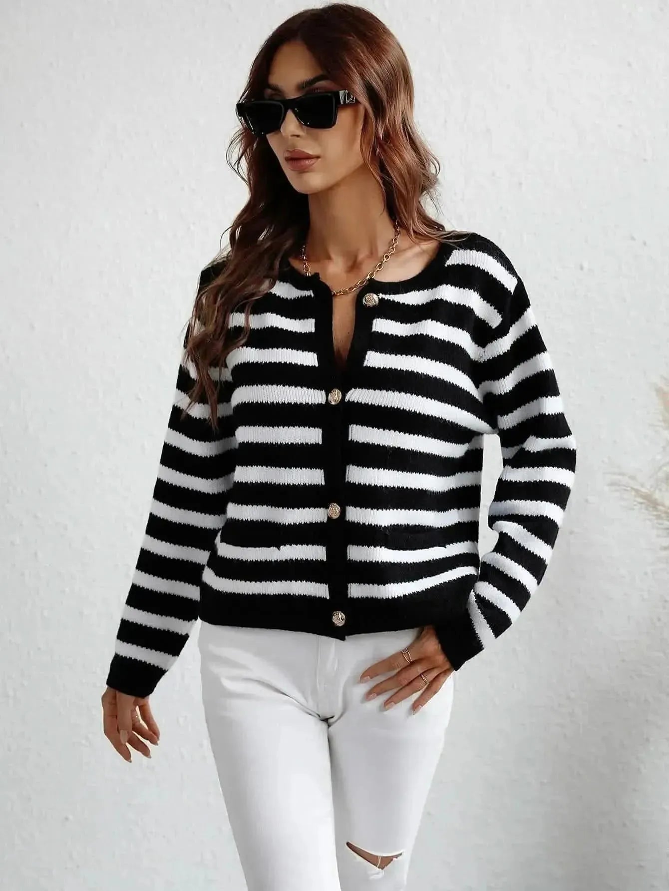 Woven Right Striped Button Front Cardigan - Bad Moms Club