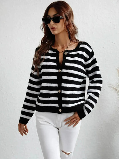 Woven Right Striped Button Front Cardigan - Bad Moms Club