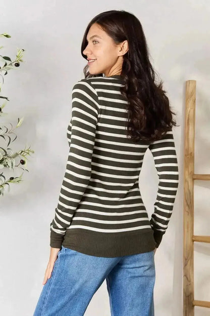 Zenana Full Size Striped Snap Down Cardigan - Bad Moms Club