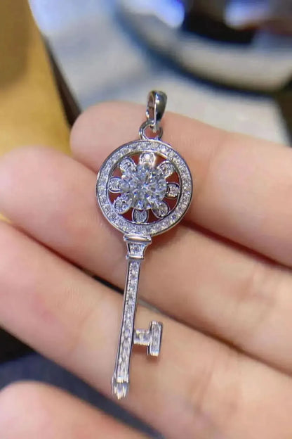 1 Carat Moissanite Platinum-Plated Key Pendant Necklace - Bad Moms Club