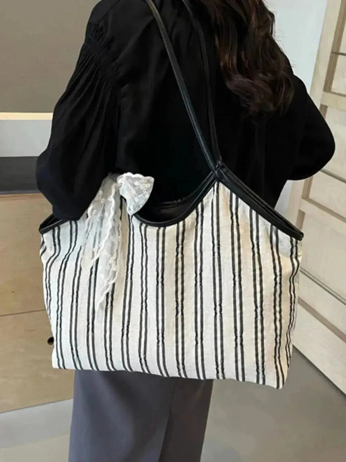Striped Canvas Tote Bag - Bad Moms Club