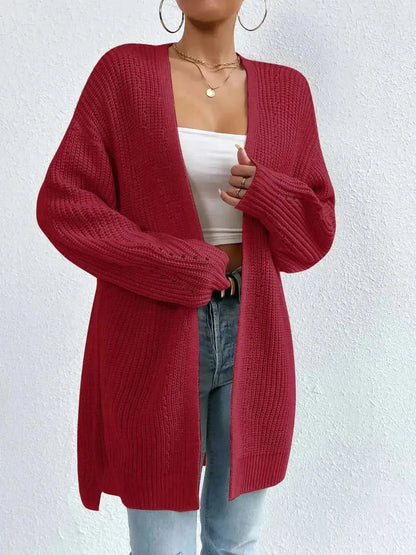 Open Front Dropped Shoulder Slit Cardigan - Bad Moms Club