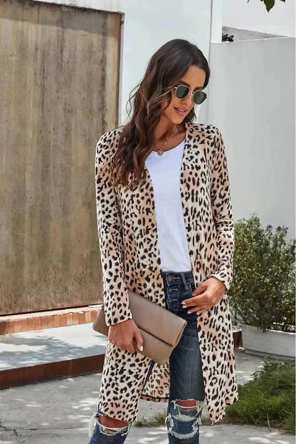 Double Take Printed Open Front Longline Cardigan - Bad Moms Club