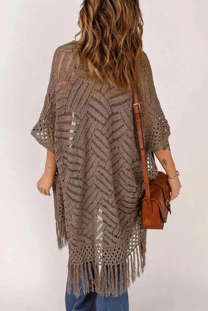 Fringe Hem Slit Open Front Cardigan - Bad Moms Club