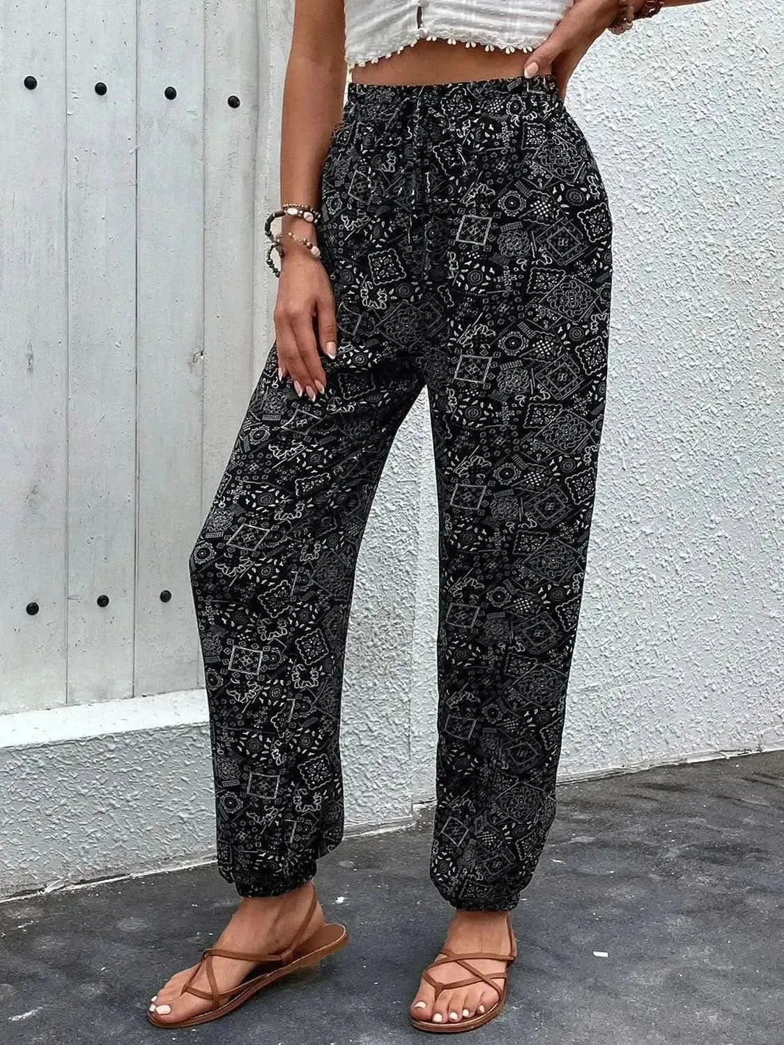 Perfee Printed High Waist Pants - Bad Moms Club